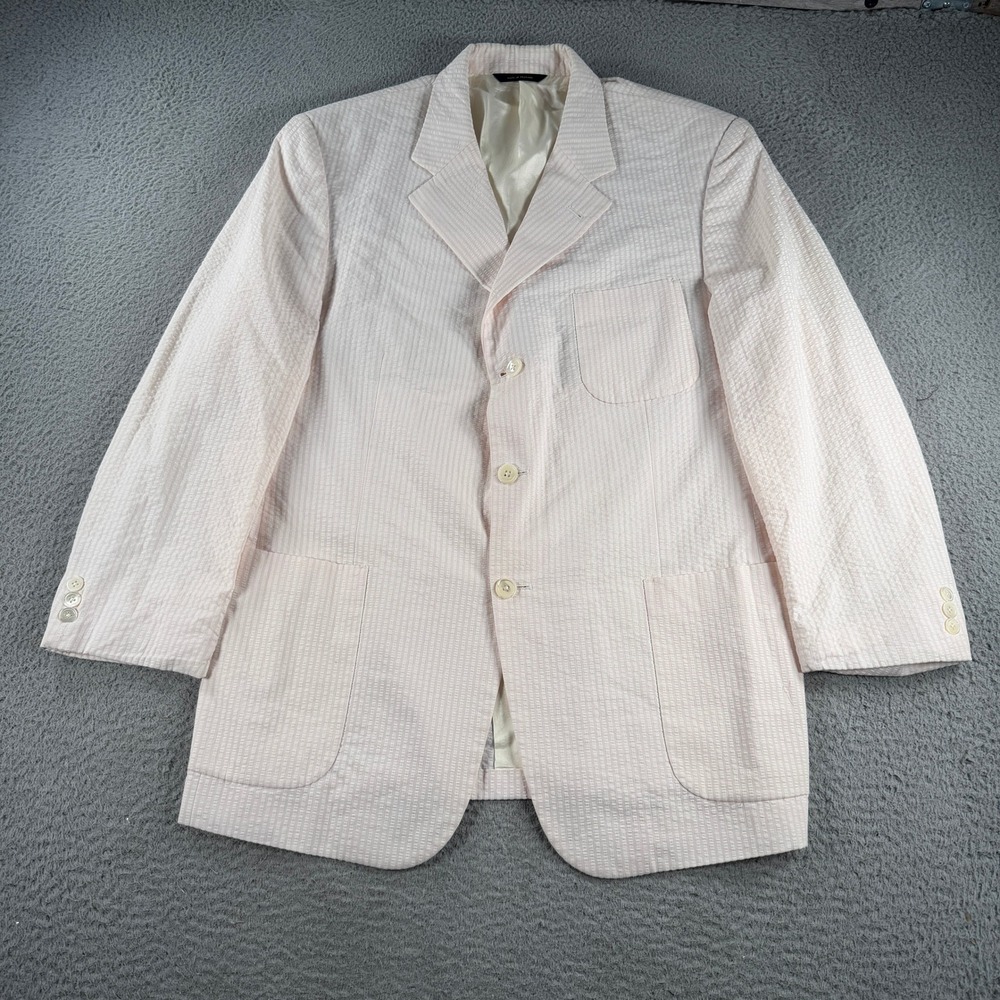 Brooks Brothers Seersucker Blazer Men 43R Pink White Cotton Sport Coat Half Line